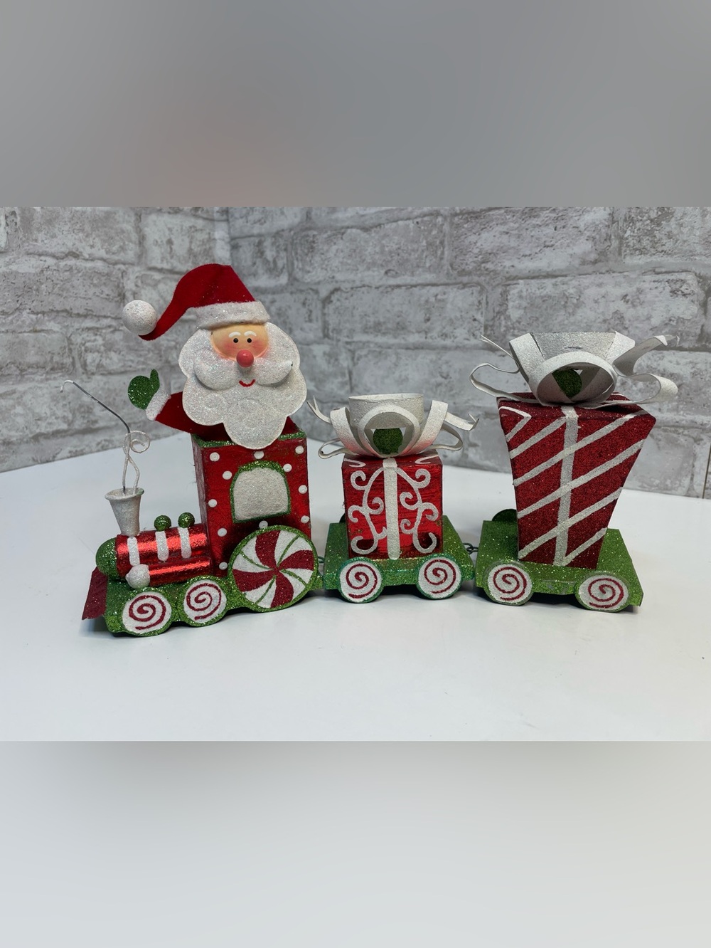 Pier 1 Metal Christmas Train Candle Holder Santa 3 Piece Very Rare HTF 11”